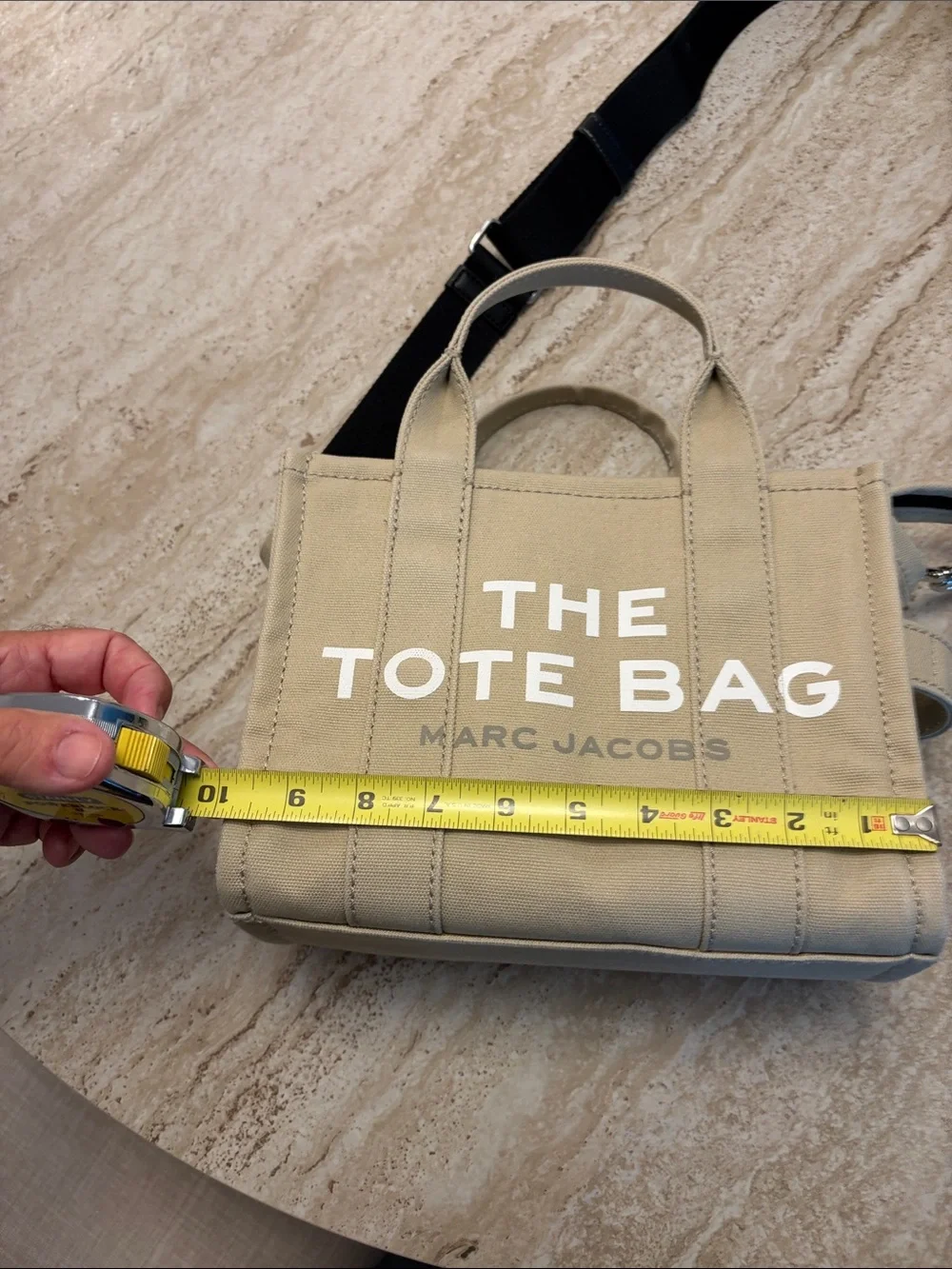 Marc Jacobs Small Beige Canvas 'The Tote Bag' with Black Strap - Picture 10 of 12
